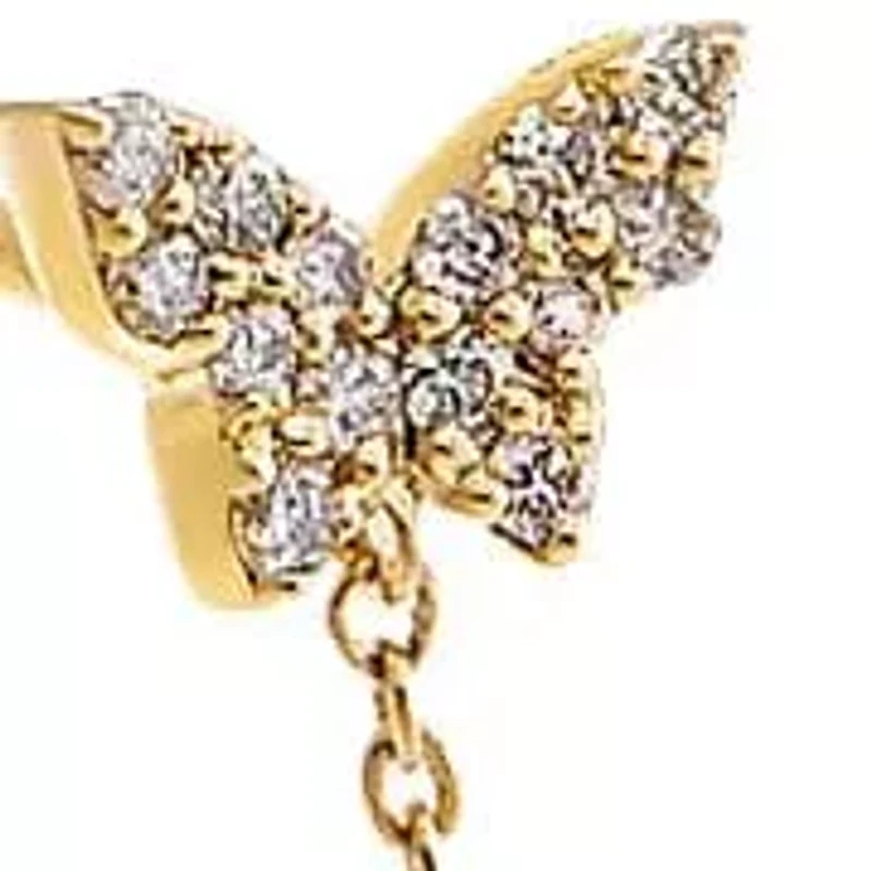 Diamond Pave Double Butterfly Chain Stud Earring 14K