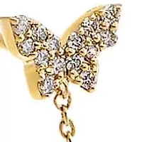 Diamond Pave Double Butterfly Chain Stud Earring 14K