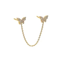 Diamond Pave Double Butterfly Chain Stud Earring 14K