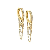 Diamond Pave Dangling Bezel & Chain Huggie Earring 14K