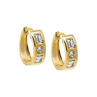 Lab Created Lab Grown Diamond Solitaire X Emerald Embedded Wide Huggie Earring 14K