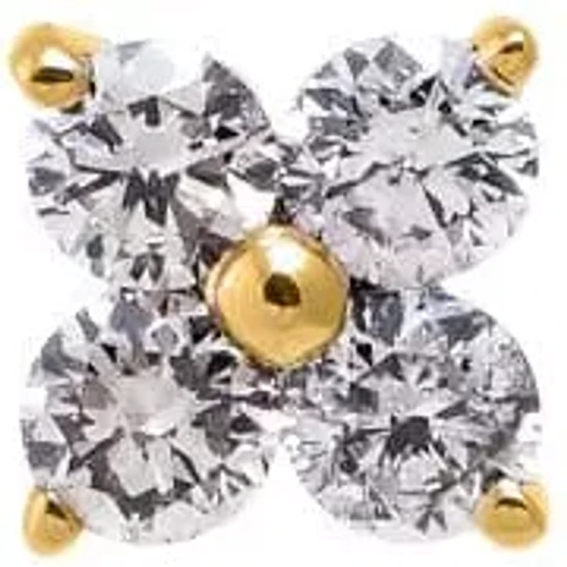 Diamond Solitare Mini Flower Stud Earring 14K