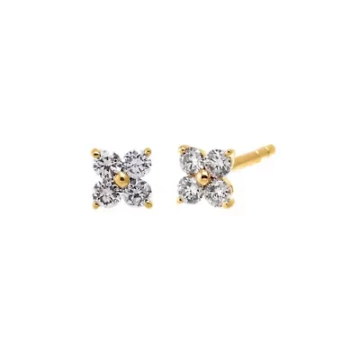 Diamond Solitare Mini Flower Stud Earring 14K