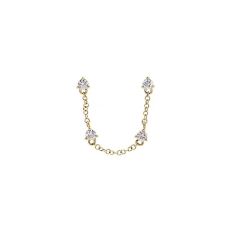 Diamond Multi Stone Double Chain Stud Earring 14K