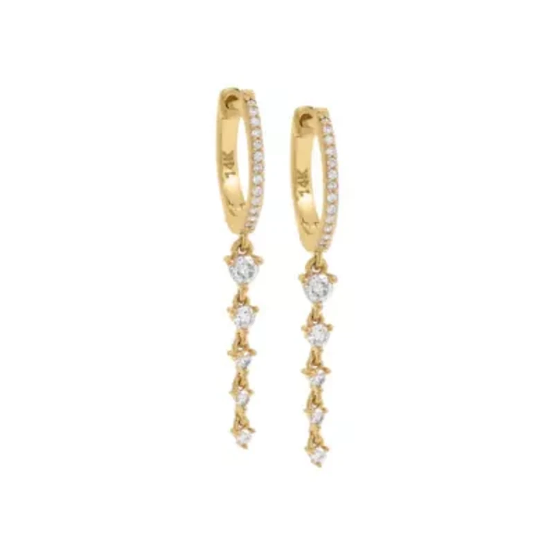 Diamond Graduated Tennis Drop Huggie Earring 14K