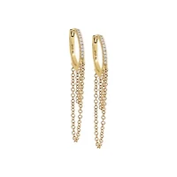 Diamond Double Drop Chain Huggie Earring 14K