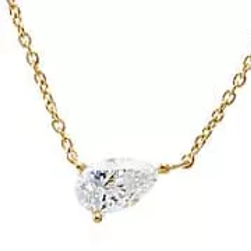 Lab Created Lab Grown Diamond Double Layer Pear & Bezel Necklace 14K