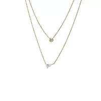 Lab Created Lab Grown Diamond Double Layer Pear & Bezel Necklace 14K