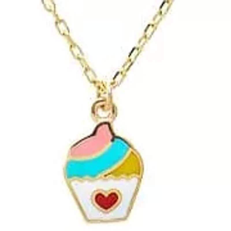 Kids Rainbow Cupcake Necklace 14K
