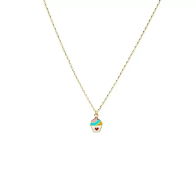 Kids Rainbow Cupcake Necklace 14K