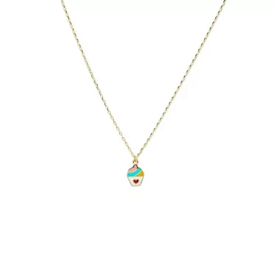 Kids Rainbow Cupcake Necklace 14K