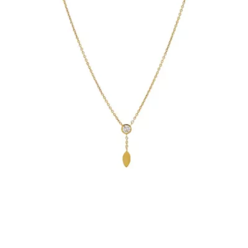 Diamond Bezel Curb Link Drop Lariat Necklace 14K