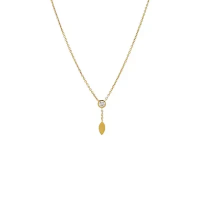 Diamond Bezel Curb Link Drop Lariat Necklace 14K