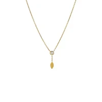 Diamond Bezel Curb Link Drop Lariat Necklace 14K
