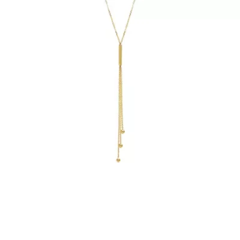 Bar & Ball Drop Lariat Necklace 14K
