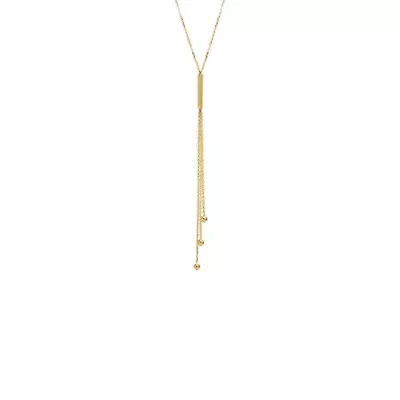 Bar & Ball Drop Lariat Necklace 14K