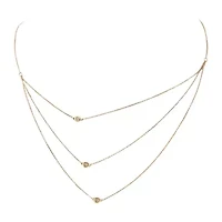 Diamond Sideway Bezel Triple Chain Necklace 14K