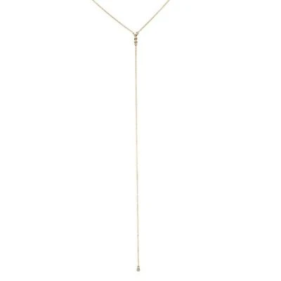 Triple Diamond Bezel Lariat Necklace 14K