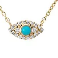 Diamond Pave X Turquoise Evil Eye Necklace 14K