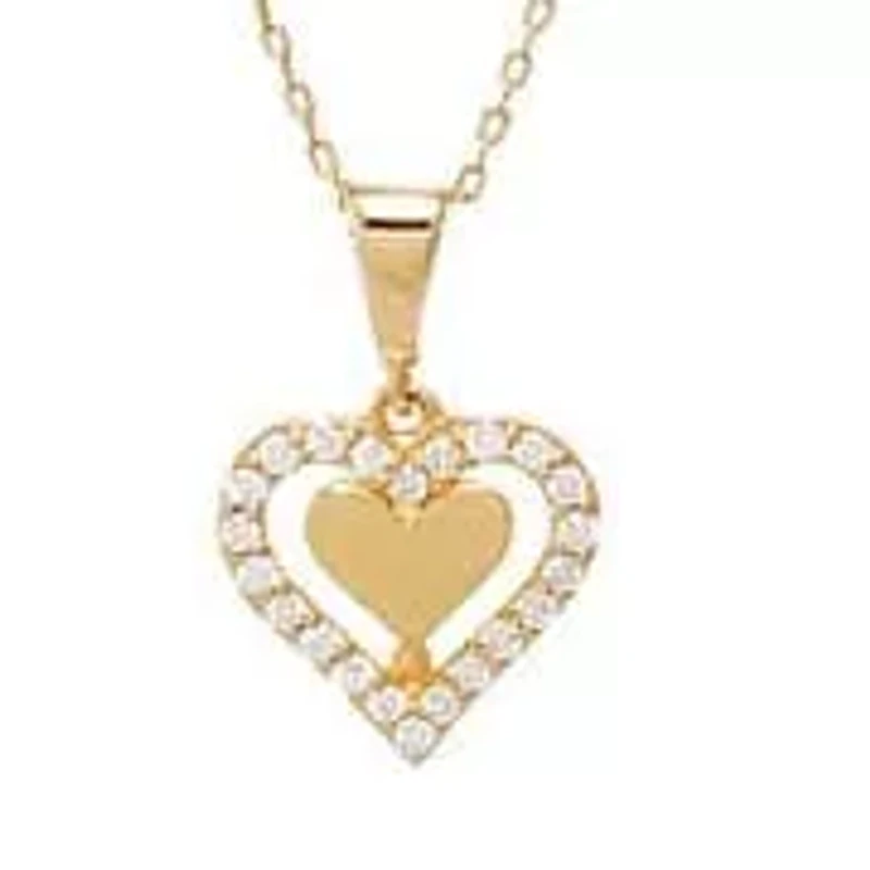 Diamond Solid/Pave Cutout Heart Pendant Necklace 14K