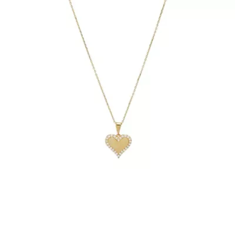 Diamond Solid/Pave Heart Pendant Necklace 14K