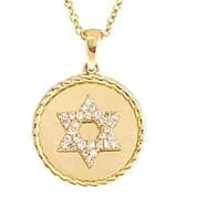 Diamond Pave Star Of David Disc Necklace 14K