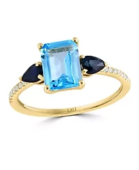 14K Yellow Gold Diamond, Sapphire And Swiss Blue Topaz Ring