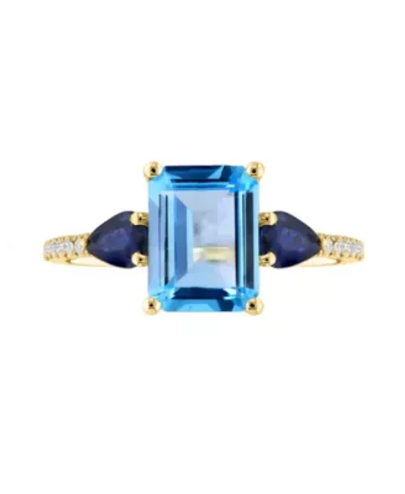 14K Yellow Gold Diamond, Sapphire And Swiss Blue Topaz Ring