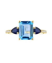14K Yellow Gold Diamond, Sapphire And Swiss Blue Topaz Ring