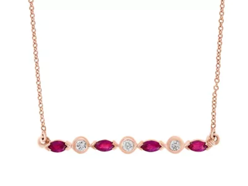14K Rose Gold Diamond And Ruby Necklace