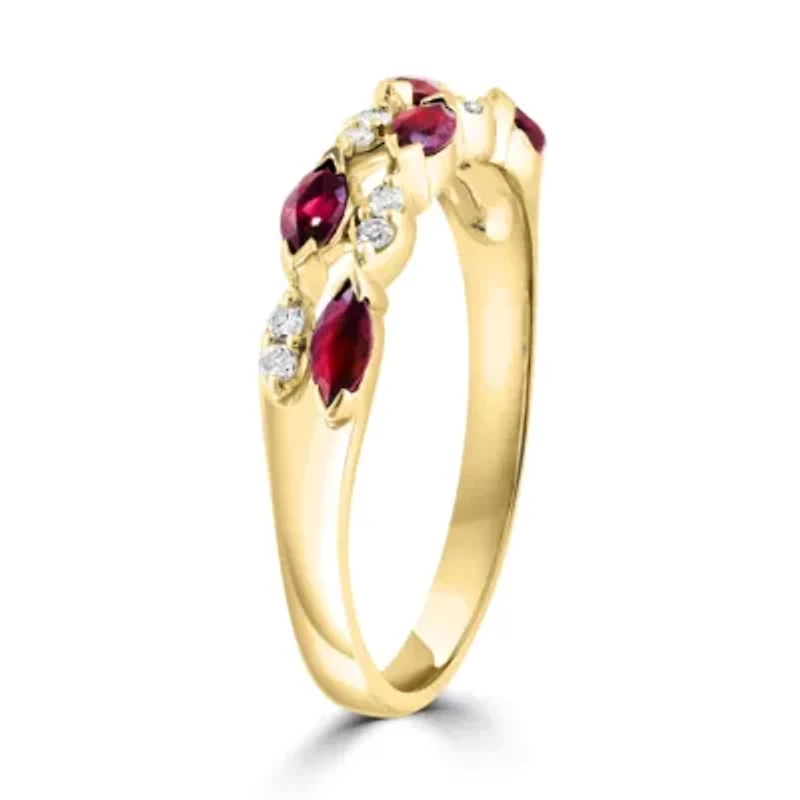 14K Yellow Gold Diamond And Ruby Ring