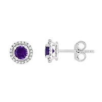 14K Gold Gemstone with Diamond Halo Earring