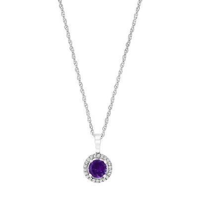 14K Gold Gemstone with Diamond Halo Pendant