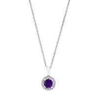 14K Gold Gemstone with Diamond Halo Pendant