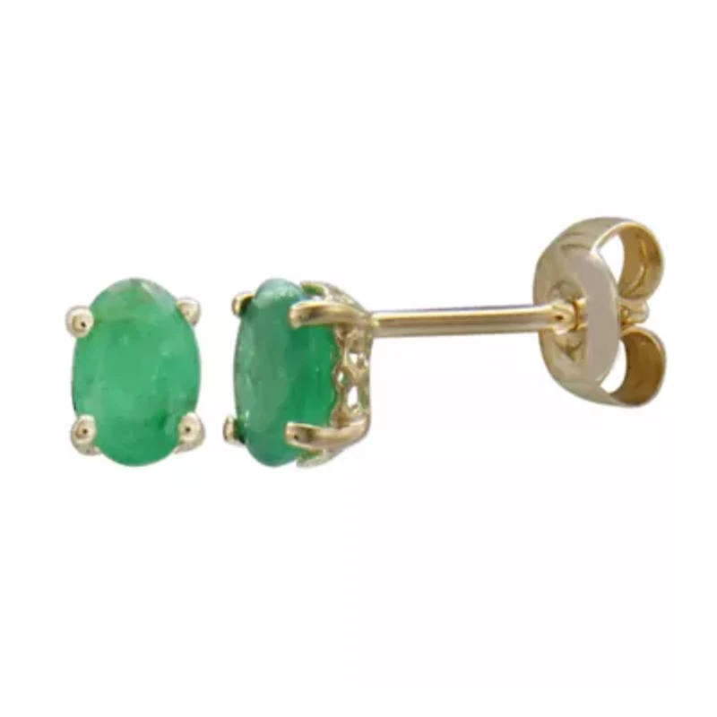 14K Gold 6x4MM Natural Precious Oval Gemstone Earring