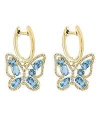 14K Yellow Gold Diamond And Swiss Blue Topaz Butterfly Earring