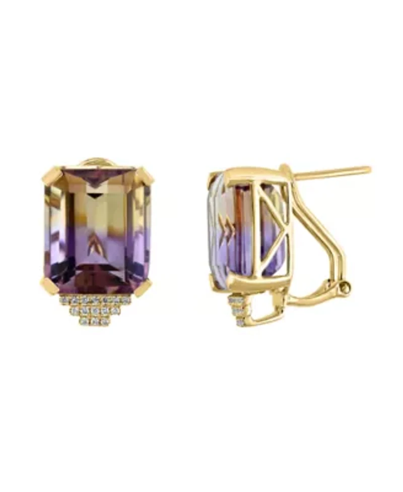 14K Yellow Gold Diamond And Ametrine Earring