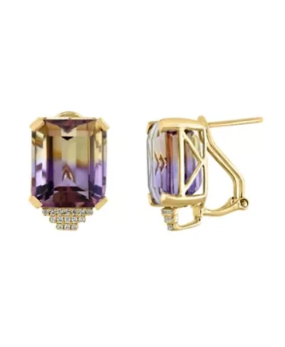 14K Yellow Gold Diamond And Ametrine Earring