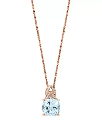 14K Rose Gold Diamond And Aquamarine Pendant With Chain