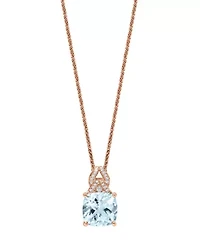 14K Rose Gold Diamond And Aquamarine Pendant With Chain