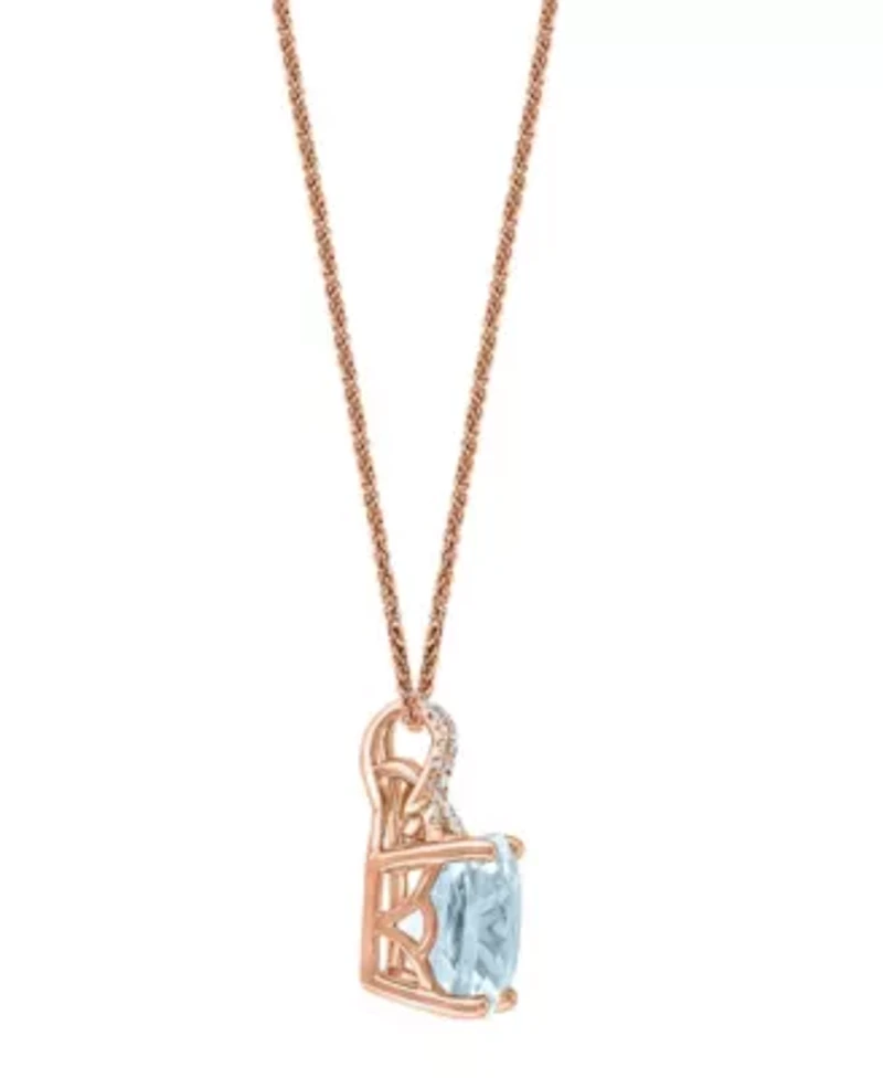 14K Rose Gold Diamond And Aquamarine Pendant With Chain