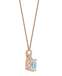 14K Rose Gold Diamond And Aquamarine Pendant With Chain