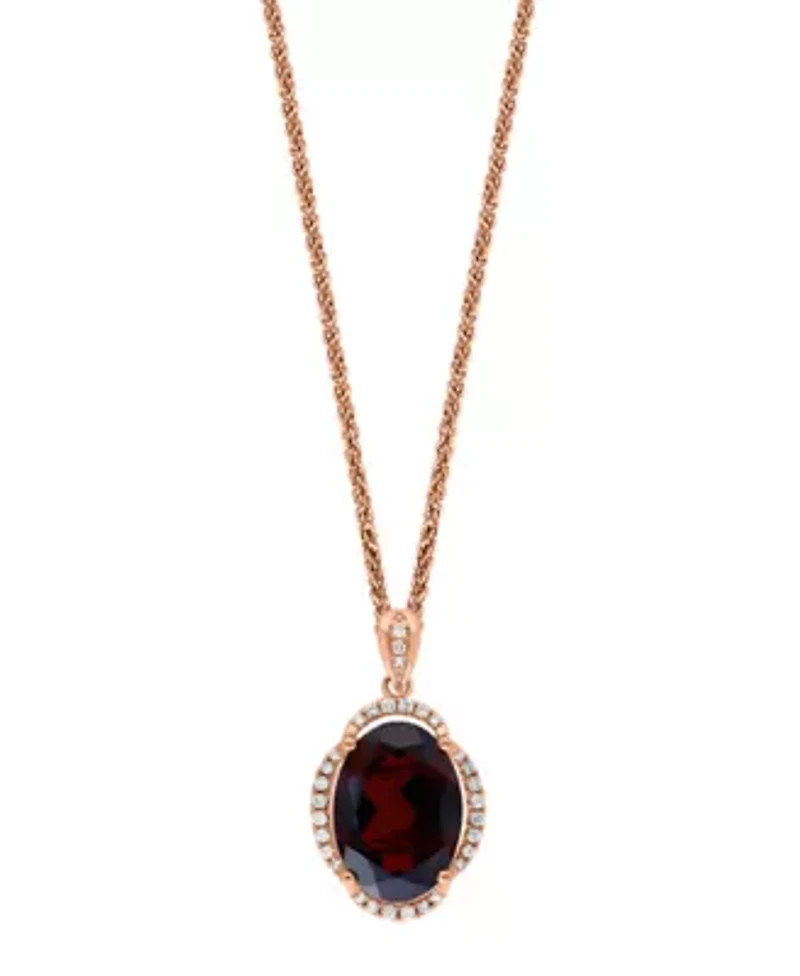 14K Rose Gold Diamond And Garnet Pendant With Chain
