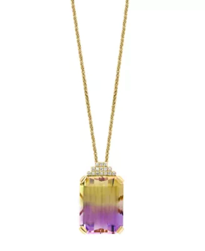 14K Yellow Gold Diamond And Ametrine Pendant With Chain