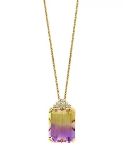14K Yellow Gold Diamond And Ametrine Pendant With Chain