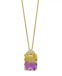 14K Yellow Gold Diamond And Ametrine Pendant With Chain