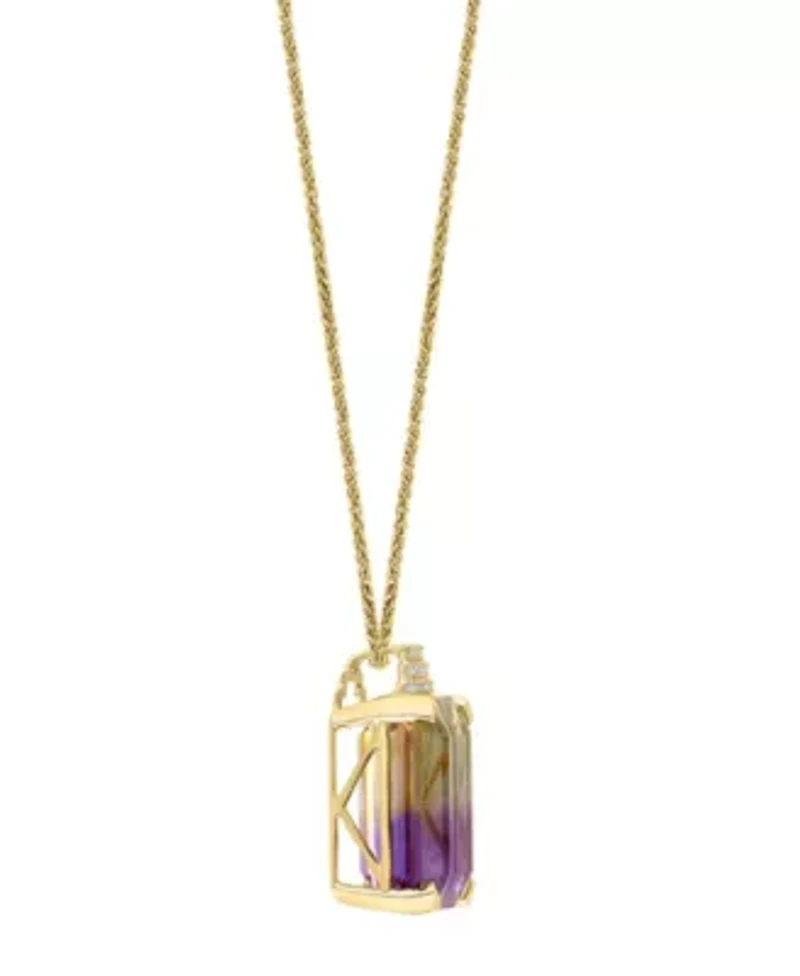 14K Yellow Gold Diamond And Ametrine Pendant With Chain
