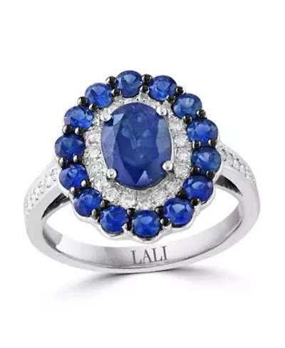 14K White Gold Diamond And Sapphire Ring
