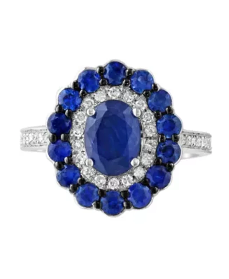 14K White Gold Diamond And Sapphire Ring