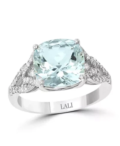 14K White Gold Diamond And Aquamarine Ring